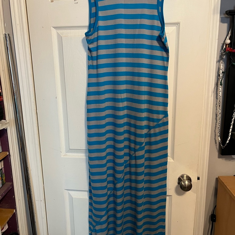 Blue and Gray Striped Maxi Dress - Picture 2 of 3